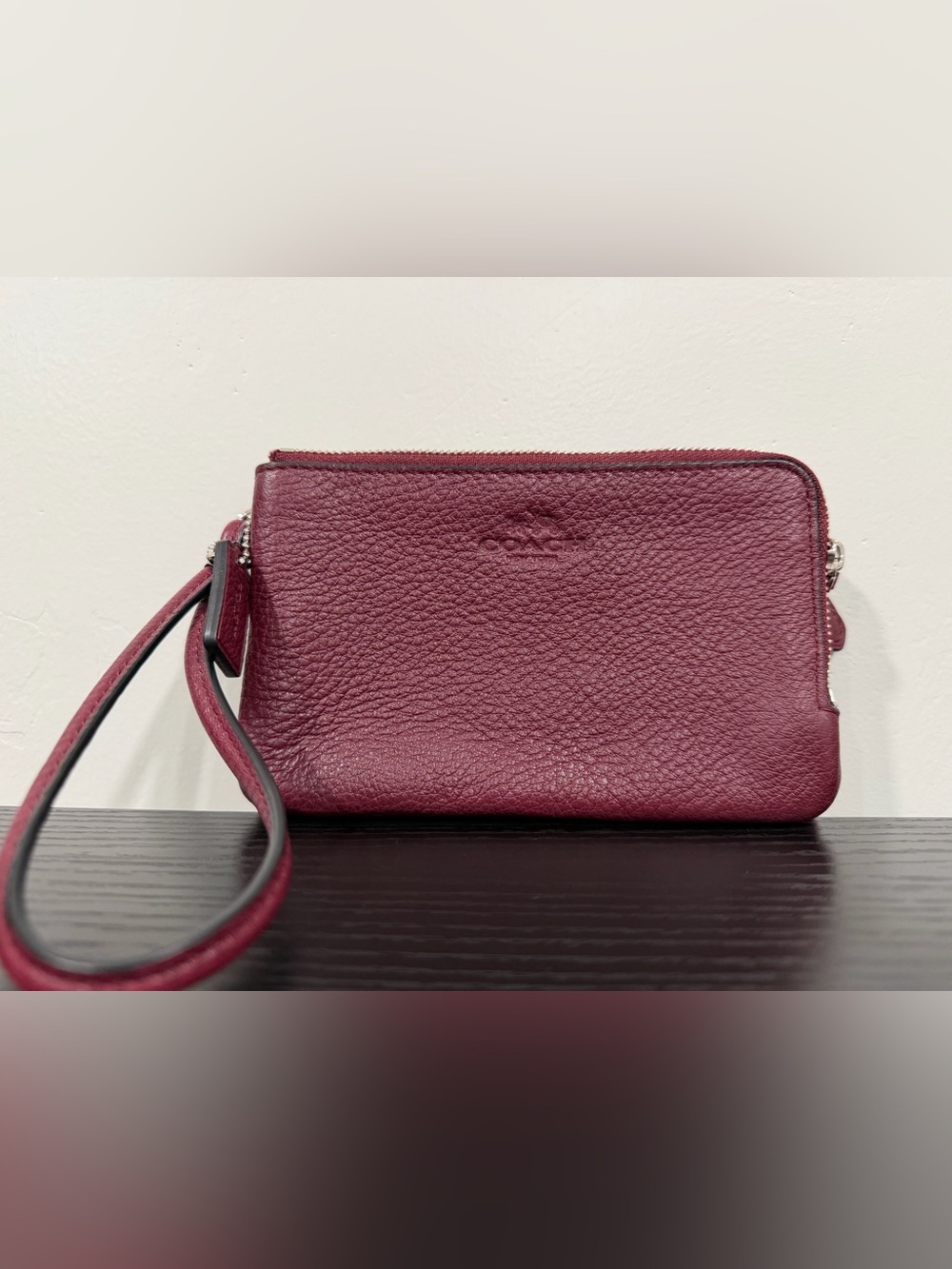 Coach Pebbled Leather Wristlet - Burgundy F66505